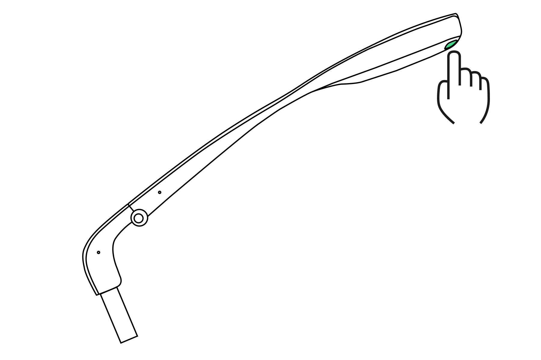 Illustration of the envision Glasses Power Button. This image presents the Envision Glasses Body and the power button in the rear end is highlighted.