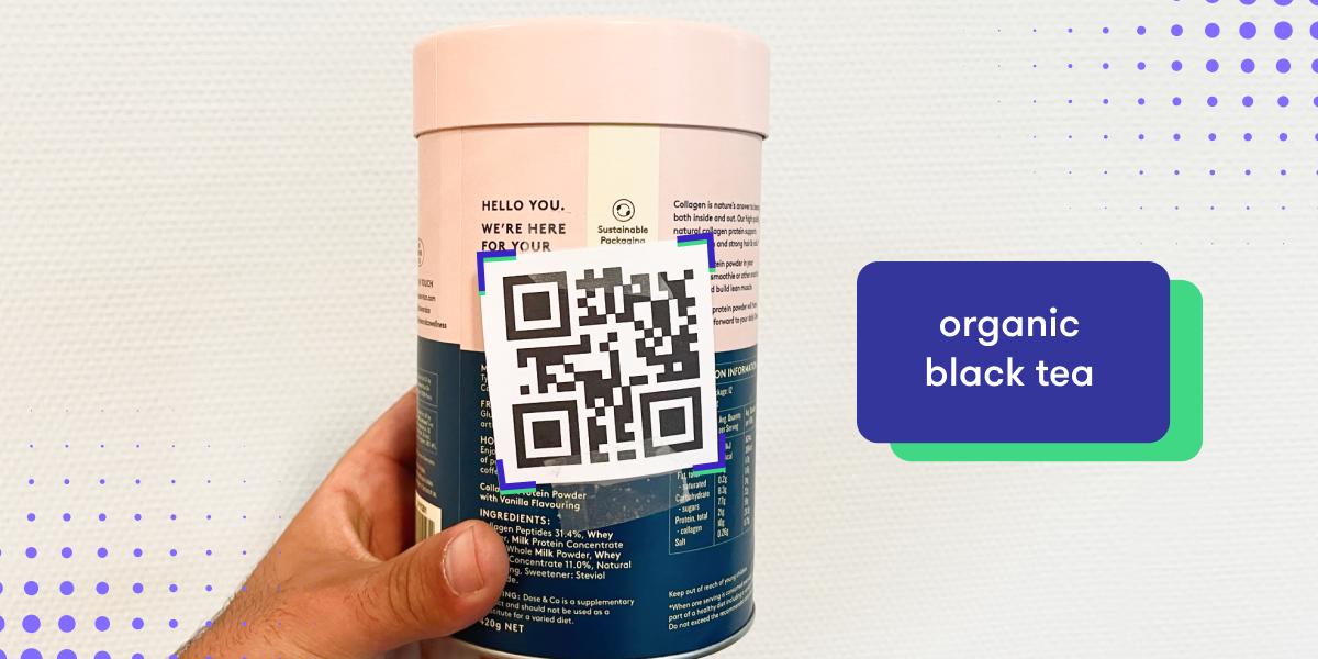 Image of the QR code generated, printed and pasted on the package. Once scanned with Envision Glasses, the text it contains will be instantly transmitted to you
